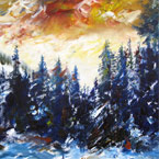 Winterwald im Abendlicht / Bosco invernale con luce serale / Winter Forest at Dusk, l,1999,58x45